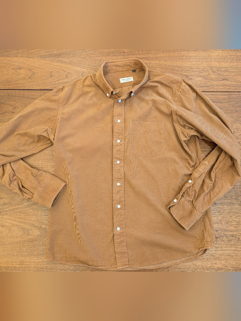 Spier & Mackay XXL Micro Corduroy Button-Down Shirt – Tobacco Brown